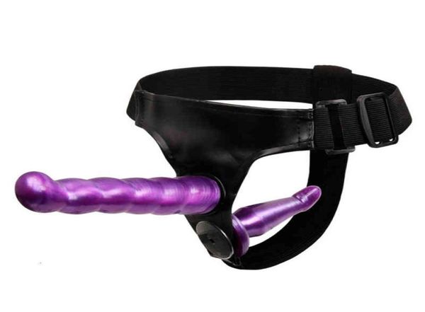 Вибратор-массажер Секс-игрушка Двойной пенис Фаллоимитатор со страпоном Ультра-эластичный ремень на ремнях для взрослых Игрушки для женщин Пары Produc4725688