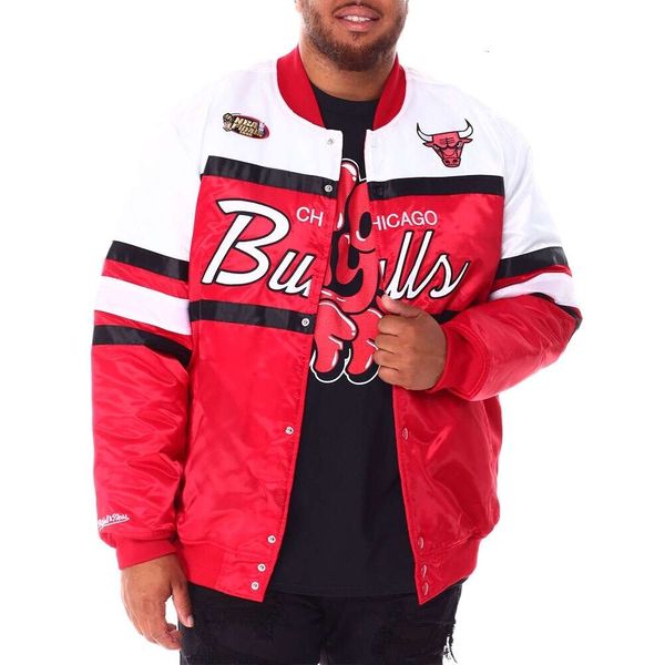 Servizio OEM Giacca da baseball in raso da uomo con bomber ricamato personalizzato College Lettermen Bulls 87