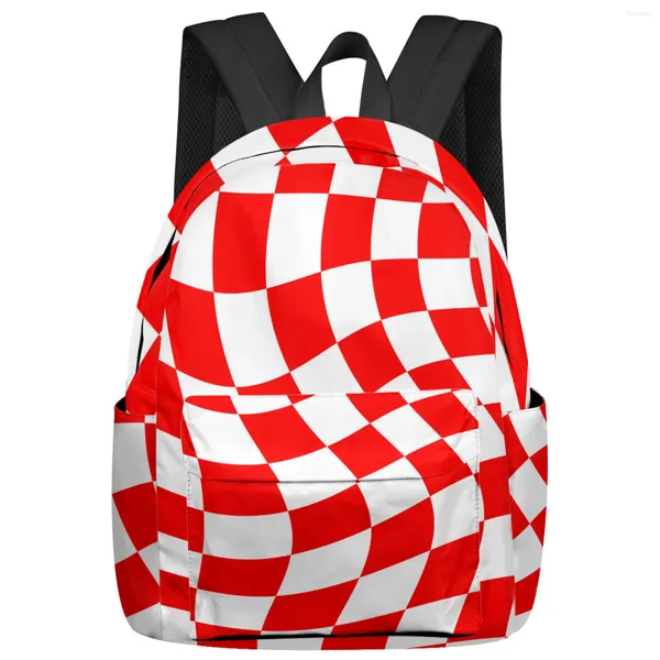 Zaino Lattice Deformation Rosso Bianco Color Block Donna Uomo Zaini Scuola impermeabile per studenti Ragazzi Ragazze Borse Mochilas