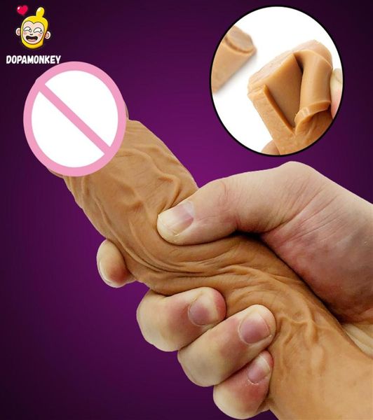 DOPAMONKEY Fallo realistico in silicone Doppio strato Ventosa in silicone liquido Sensazione cutanea Pene Giocattoli sessuali per donna Masturbazione MX8972529