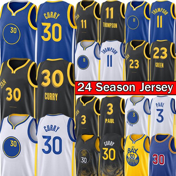 Stephen Curry Klay Thompson Warriores genähtes Basketball-Trikot Draymond Green Chris Paul Männer 2023-24 City Gold Black Blue Retro Kid Youth Trikots Shirt