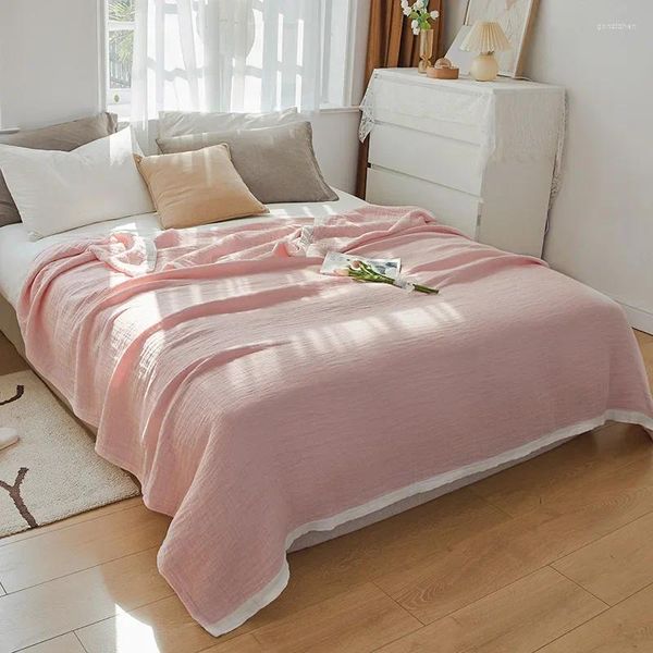 Cobertores Sólidos Quatro Camadas Gaze Toalha Colcha Minimalismo Moderno Cor Verão Cool Quilts Espessado Cobertor de Cama Multiuso Criptografado