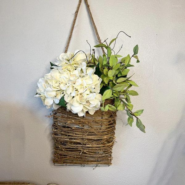 Flores decorativas primavera grinaldas hortênsia cesta de flores flores silvestres porta pendurado grinalda 30 20 10cm cabide para decoração de casamento