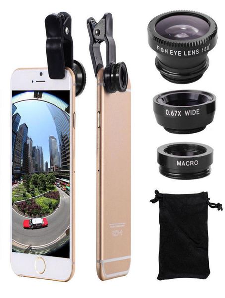 Fisheye 3 in 1 Obiettivo macro grandangolare Smartphone Obiettivi per telefoni cellulari Fish Eye per iPhone 6 6s 7s Plus5835653