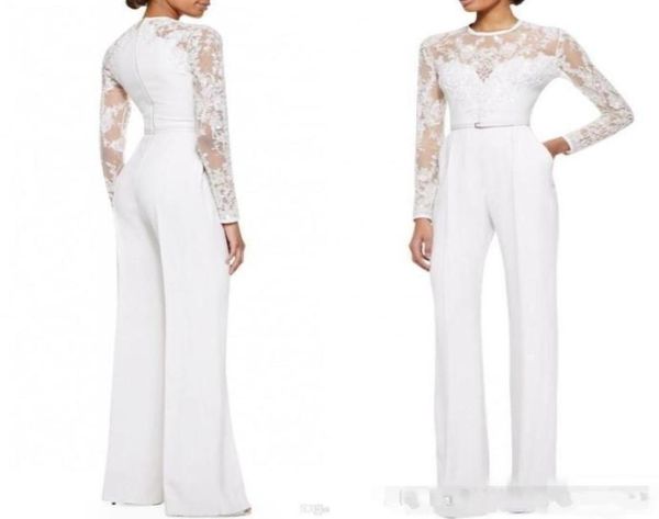 2019 Yeni Beyaz Annesi Gelin Pantolon Takım Takımları Uzun Kollu Dantelli Eşyalı Kadınlar Resmi Akşam Giyim Özel Yapım 111079917