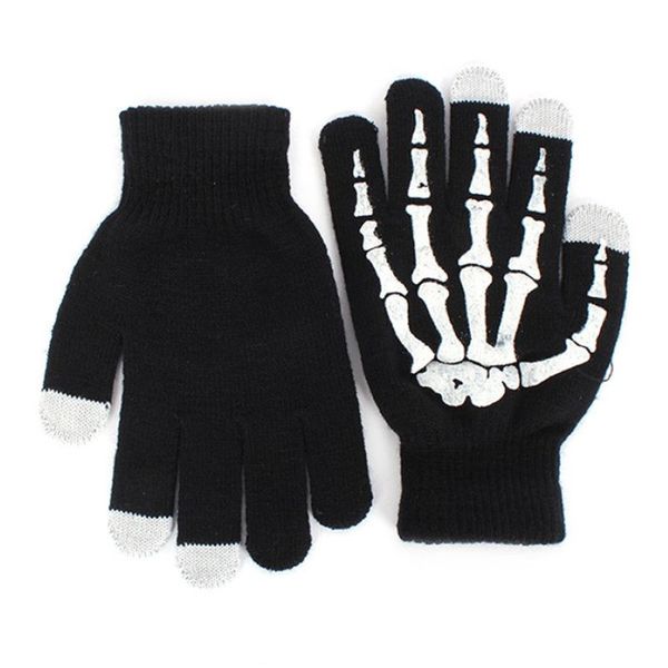 Модные зимние вязаные перчатки унисекс с длинными пальцами и скелетом Ghost Bone Touch Screen268e
