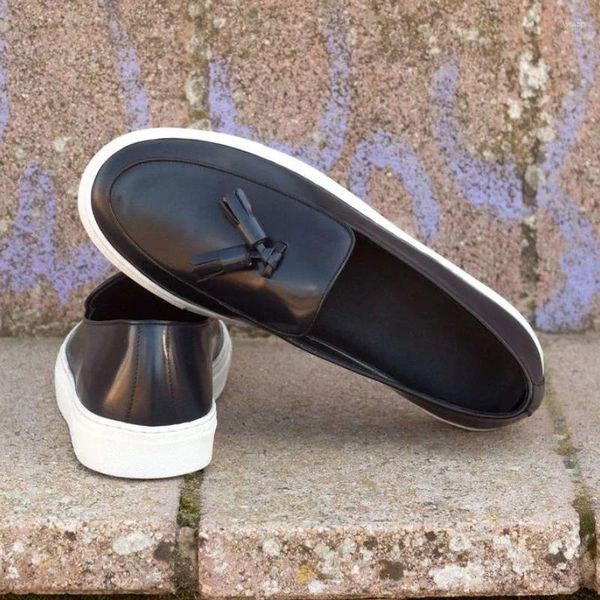 Freizeitschuhe Schwarz Herren Vulkanisieren Grau Sneakers Quasten Slip-On Handgemacht Größe 38-47