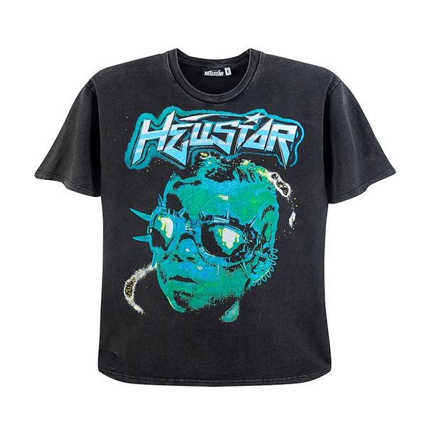 İskelet Özet Baskı Hellstar Tasarımcı Erkek Tişörtleri Hip-Hop Kısa Kollu Tişörtler Unisex Pamuk Üstleri Erkekler Vintage Tshirts Gevşek Mürettebat Boyun Tee Kaya S-XL