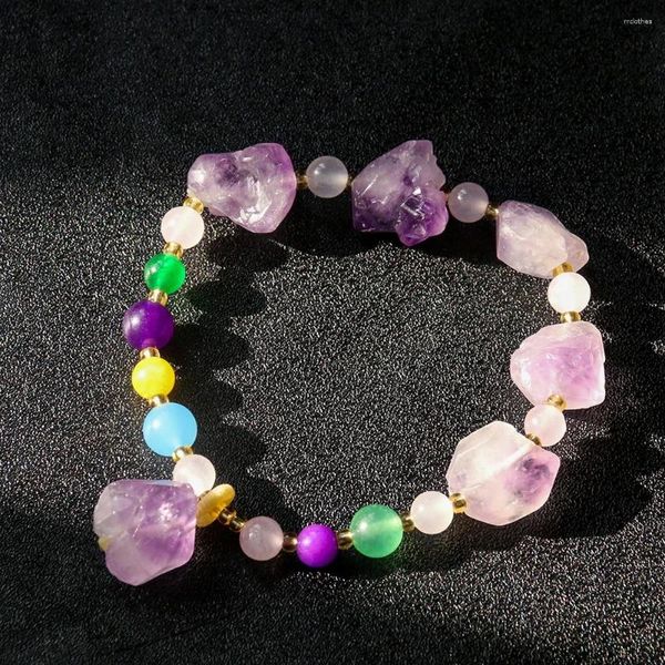 Strang Natürlicher Amethyst Quarz Energiestein Regenbogen Spacer Perlen Unregelmäßige Armband Charms Reiki Chakren Heilung Armreif Handgelenk Schmuck