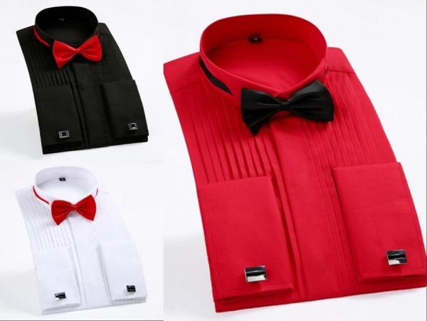 Alta qualidade branco casamento noivo camisas vestido de gola andorinha com manga longa camisa pura formal festa de formatura camisas masculinas 5130010