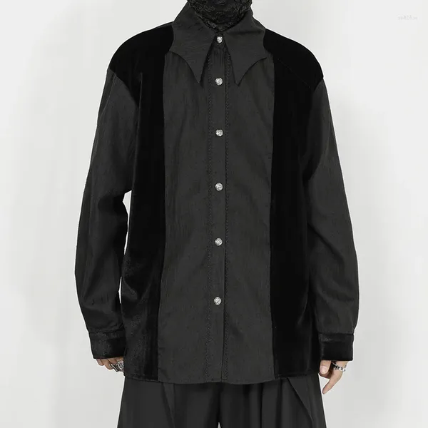 Camicie casual da uomo Camicia di abbigliamento originale con giunture di velluto nero Designer di nicchia Pi Shuai maniche lunghe larghe
