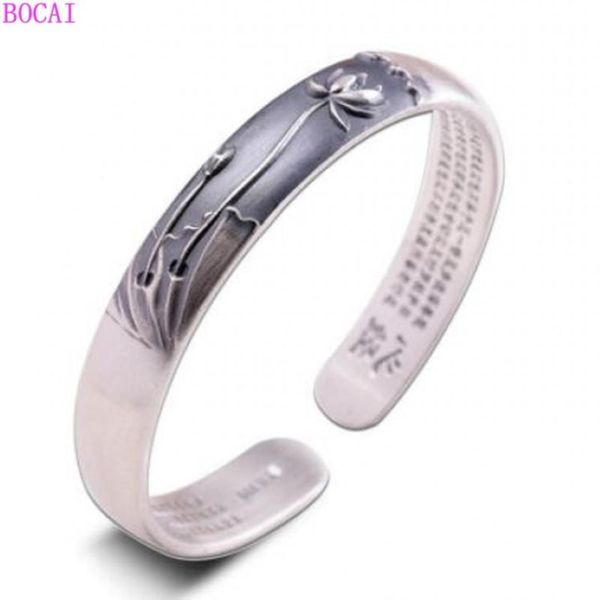 Braccialetto tailandese in argento artigianale Fracelet da donna Buddista Ornamento a mano Puro 999 Gioielli Bracciale Sutra a cuore di loto248A