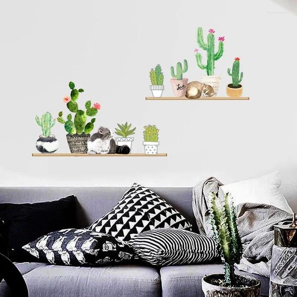 Adesivos de parede Cactus em vaso quarto sala de estar decoração sofá corredor decalques criativos decoração removível