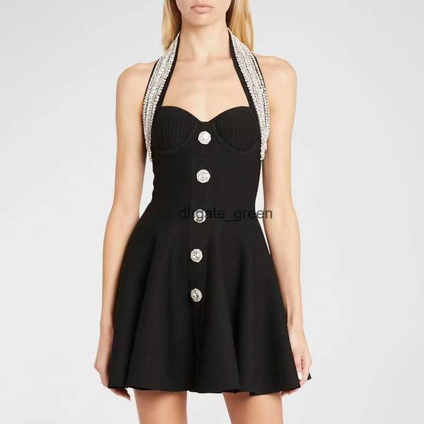 Designer-Kleid, schwarz, luxuriös, leicht, luxuriös, BH-Kleid mit hängendem Hals, Damen-Taille, geschlossener Rücken, sexy A-Linie, kurzer Rock