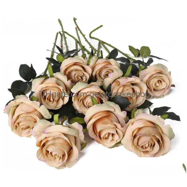 Dekorative Blumen Kränze 20 Stücke Rosen Künstliche Rose Blume Zweig Rot Realistische Gefälschte Für Hochzeit Home Decor Drop Lieferung Garde Dhytf