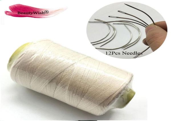 50 шт. 60 мм ткацкие иглы типа C с 1 рулоном черной нити плетения, высокоинтенсивная полиамидная нейлоновая нить для наращивания волос T3645034