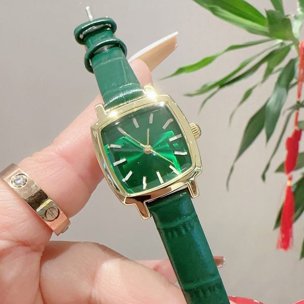 Senhora de luxo vintage relógio pulseira de couro designer mulheres relógios ouro quadrado 28mm relógios de pulso para mulheres ano novo natal dia dos namorados presente de alta qualidade