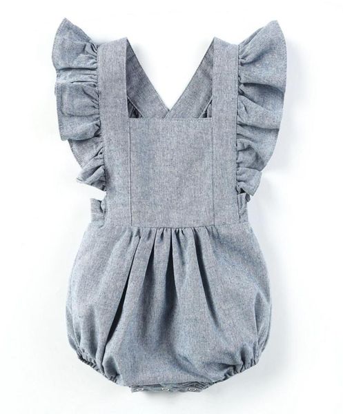Triângulo bonito bebê menina macacão manga de lótus respirável linho da criança meninas roupas verão boutique infantil onesies 190116049717202