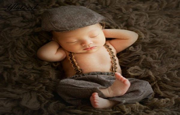 2018 3 teile/satz Neugeborenen Pographie Baby Po Requisiten Baby Junge Hosenträger Hosen Gentleman Hut Cowboy Hut Infant Poshoot Outfits7061352