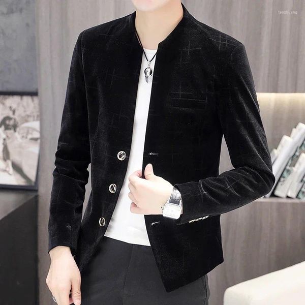 Ternos masculinos casaco masculino 2024 primavera e outono versão coreana do zhongshan terno juventude tendência bonito colarinho jaqueta 3xl