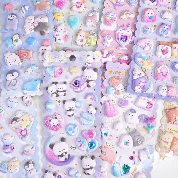 24 pz/lotto Kawaii Cartoon Puffy 3D adesivi adesivo adesivo all'ingrosso fai da te cancelleria quotidiana regalo per bambini forniture per ufficio scolastico 240304