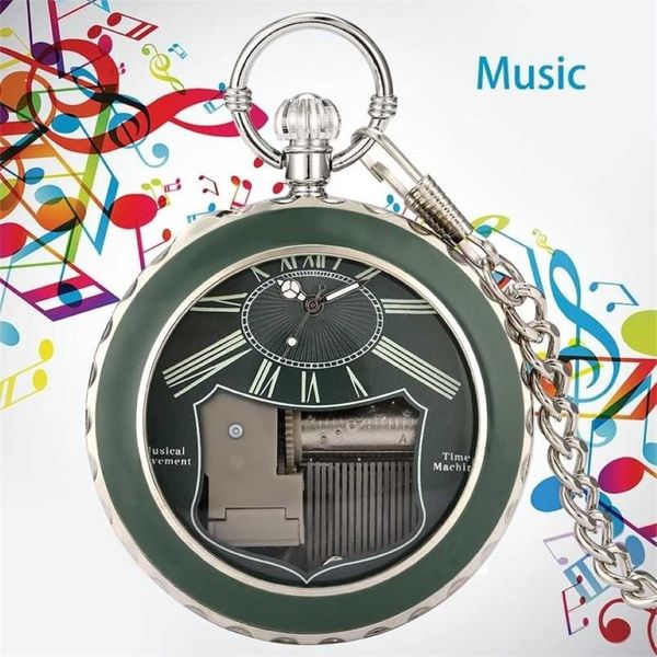 Transparente Glas-Taschenuhr mit Musikfunktion, Schwanensee, Melodie, Musik, antiker Anhänger, Zeitmesser, Vintage-Quarz, Geschenk 211013213E