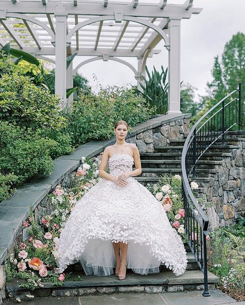 Свадебное платье трапециевидной формы с цветочным принтом, кружевное свадебное платье без рукавов на молнии, садовое платье без бретелек, Vestidos De Novia