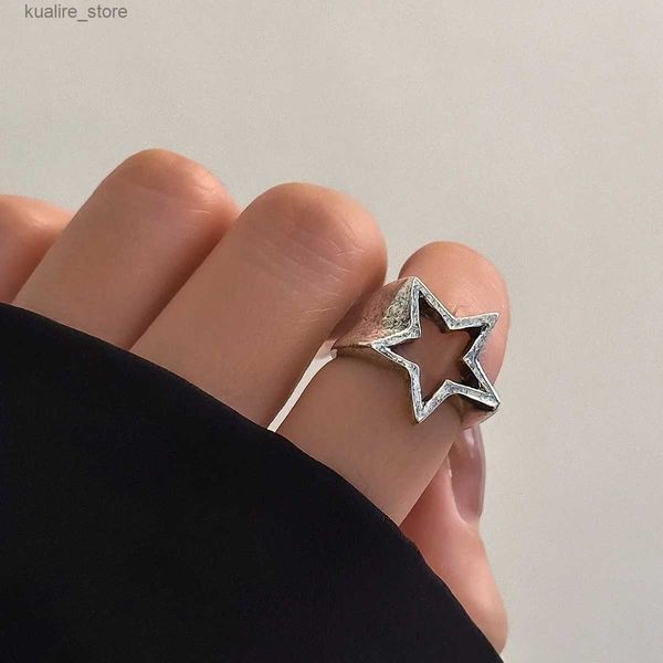 Cluster Ringe Punk aushöhlen dicken geometrischen Stern offenen Ring für Frauen Männer minimalistische Silber Farbe Ring Party Hip Hop Schmuck L240315