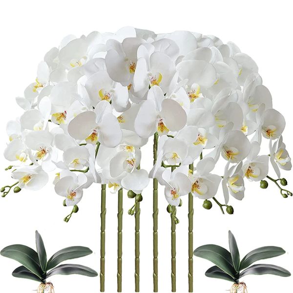 Decoração 32 Polegada flores artificiais phalaenopsis 9 cabeças orquídea artificial borboleta flores haste plantas para decoração de casa 6 peças