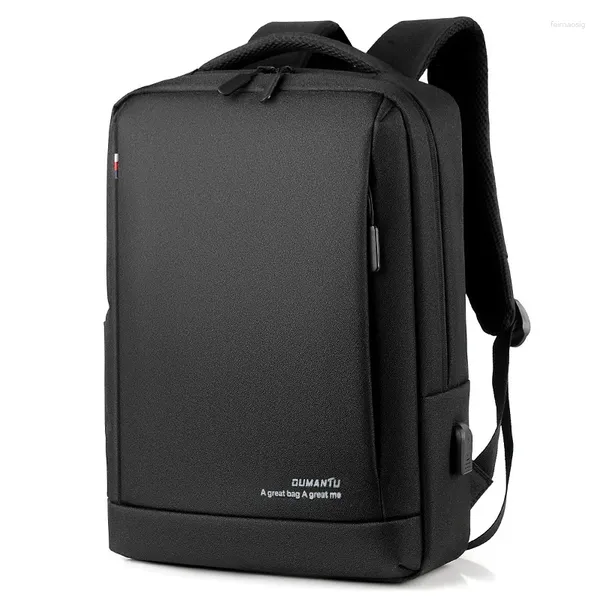 Mochila escolar masculina, mochila escolar casual à prova d'água de grande capacidade para laptop com interface de carregamento USB preta