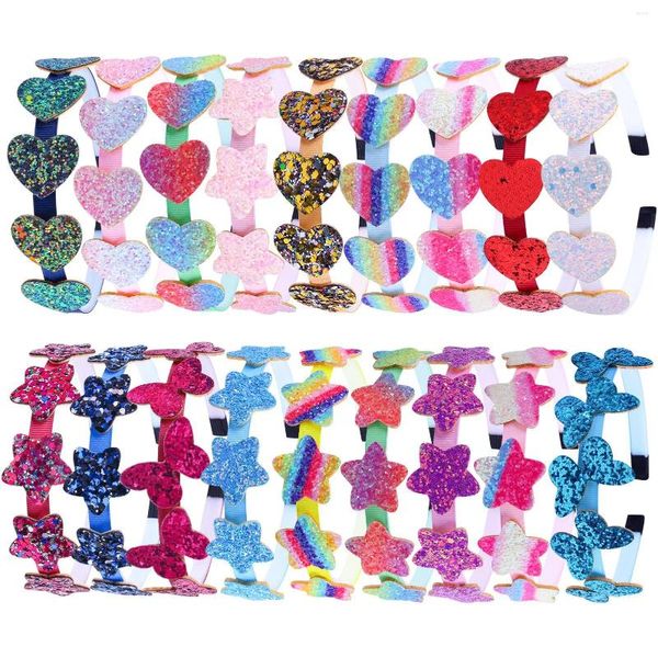 Acessórios de cabelo A estrela de cinco pontas headbands em forma de coração glitter criança bandana arco-íris doce hairband crianças