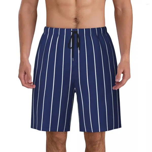 Shorts masculinos clássico listrado placa verão azul e branco linhas correndo surf calças curtas homens secagem rápida design casual troncos de natação