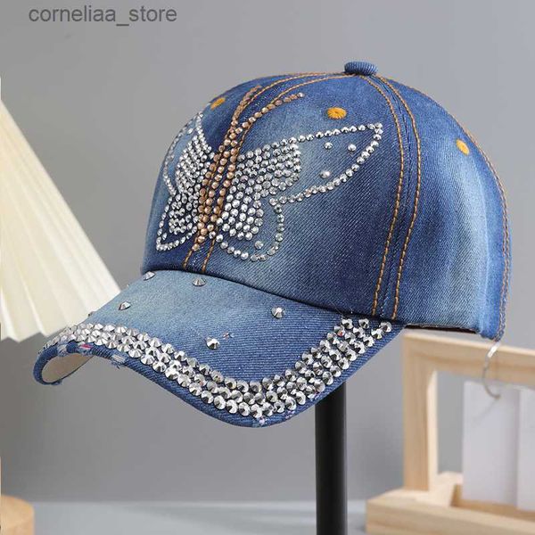 Ball Caps A Womens Sparkle Bling Strass Bejeweled Cotton Denim Baseball CapY240315