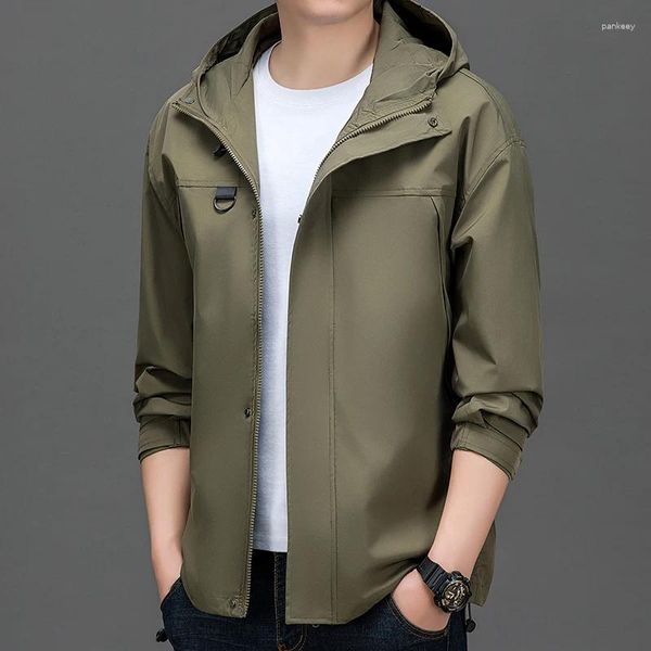 Jaquetas masculinas elegantes homens cinza exército verde jaqueta preta primavera outono casaco com capuz masculino casual aconchegante outerwear boylish roupas minimalistas 2024