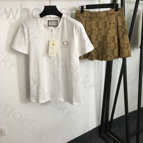 Zweiteiliges Kleid Designer Frauen Stickerei T-Shirt Minirock Mode Lässig Plissee Kurzer Rock Einfache Lose Bluse Set CVLF