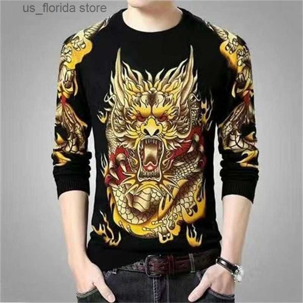 Herren T-Shirts Herren Dragon Tiger T-Shirt Lässig 3D-gedrucktes langes Slve Magic Animal Graphic Top Ts High Strt Pattern Tops Männer Hip Hop T Y240321