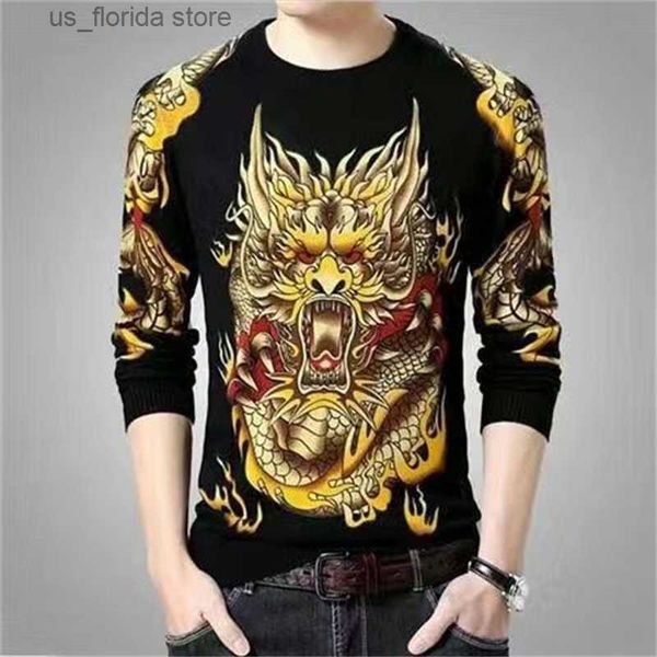 Homens camisetas Mens Dragão Tigre Camiseta Casual 3D Impresso Long Slve Magic Animal Gráfico Top Ts High Strt Padrão Tops Homens Hip Hop T Y240321