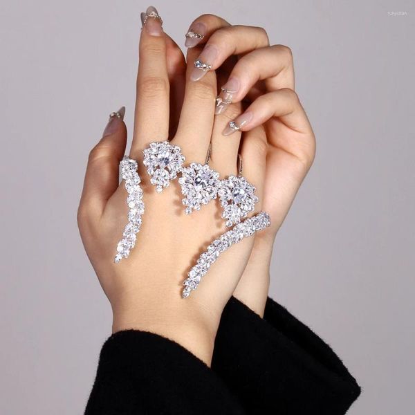 Bangle Moda Geométrica Palma Aberta Cubic Zirconia Jóias Para Mulheres 2024 Luxo Três Dedos Acessórios De Noiva