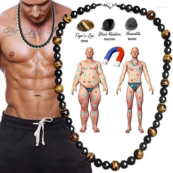 Ketten Magnetische Hämatit Halskette Männer Schwarz Gallenstein Perle Paar Halsketten Für Frauen Gesundheitsfürsorge Magnet Helfen Gewichtsverlust Schmuck