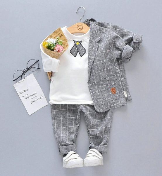 Комплект детской одежды для младенцев, официальная одежда джентльмена, весенне-осенняя детская куртка для маленьких мальчиков и девочек, футболка и брюки, 3 шт. set4128846