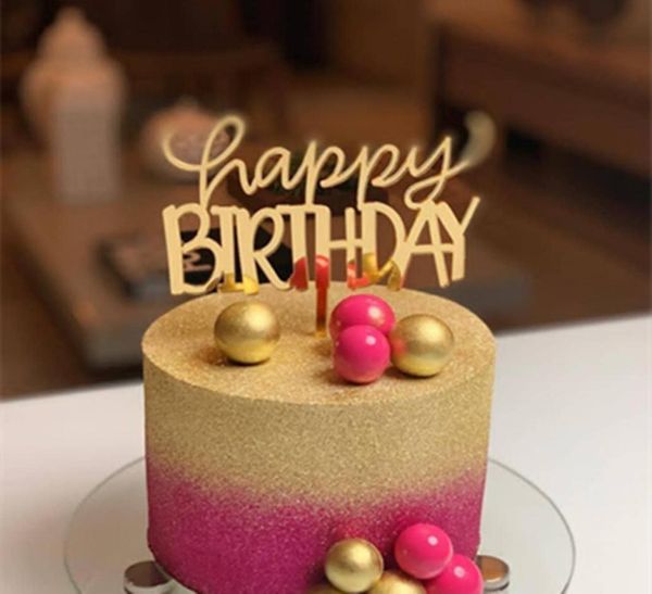 Oro rosa dorato Nero Buon compleanno Decorazione torta acrilica Carta Cake Topper Cottura Plugin Decorazione festa di compleanno G7064495