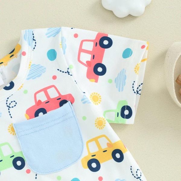 Conjuntos de roupas infantis bebê meninos roupas de verão carro impressão manga curta camiseta topos cintura elástica jogger shorts roupas casuais