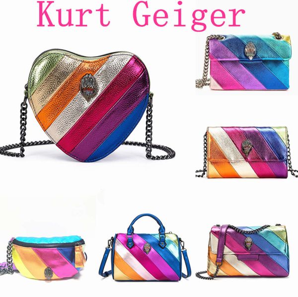 Ledergeldbörse Kurt Geiger Handtasche Streifen Regenbogen Tasche Luxus London Lou Designer Damen Mann Mini Umhängetasche Metallschild Pochette Clutch Tote Umhängetasche Kette Taschen HTT