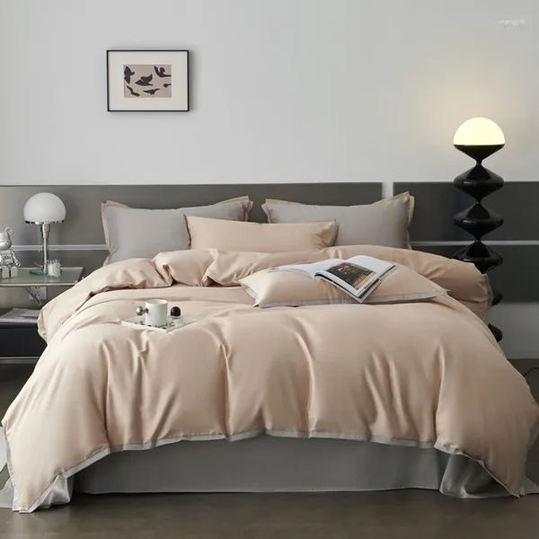 Set di biancheria da letto 2024 cotone lungo in cotone a quattro pezzi Lince est semplice colore semplice stile nordico grigio rosa