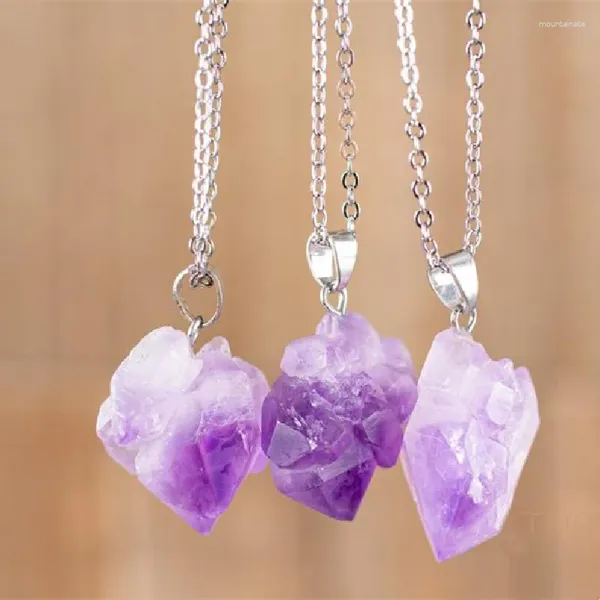 Ожерелья с подвесками, фиолетовое кристаллическое необработанное ожерелье, ювелирные изделия с камнями, исцеление и камни, эффектное готическое очарование ведьмы, женский подарок