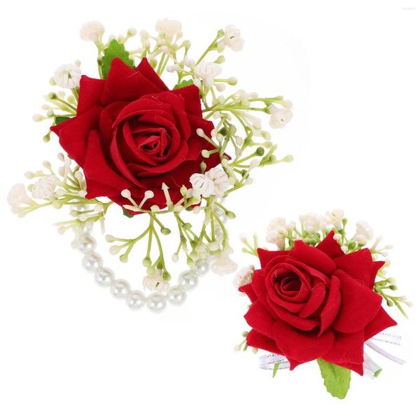 Flores decorativas pulso flor corsage boutonniere decoração de casamento pulseira dama de honra amantes de pano de seda