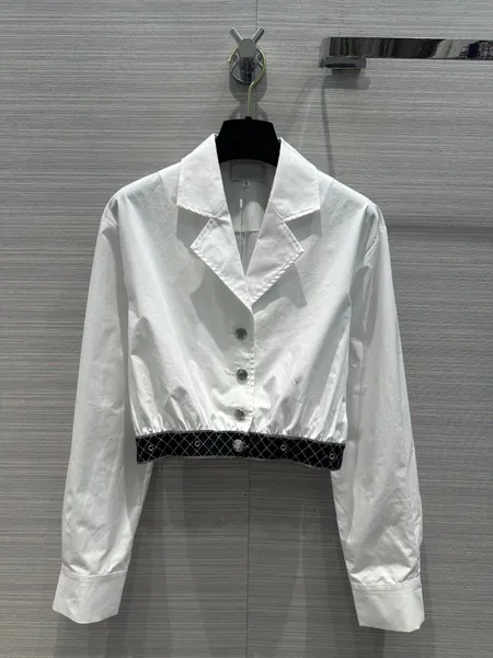 2024 Designer Moda Donna Elegante Colletto rovesciato Camicie monopetto Manica lunga Camicetta corta bianca Top casual da donna