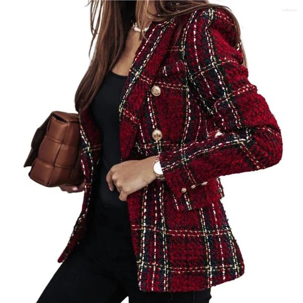 Abiti da donna Blazer autunnale alla moda Cappotto invernale casual da lavoro con stampa scozzese slim fit caldo