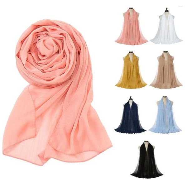 Lenços simples chiffon lenço plissado para mulheres design cor sólida envolve feminino primavera verão luz fina moda confortável