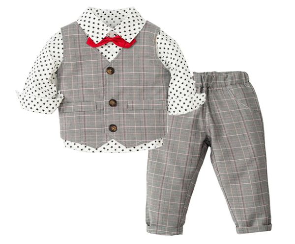Meninos roupas pequeno cavalheiro colete estrelas camisa calças crianças ternos de aniversário crianças kids039 coisas infantil casamento sets1882921